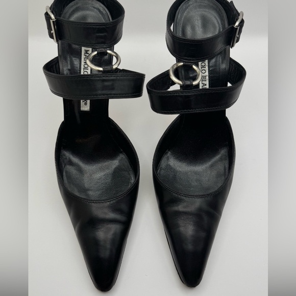 Manolo Blahnik Black Ankle Strap Leather - size 39 - Picture 2 of 12